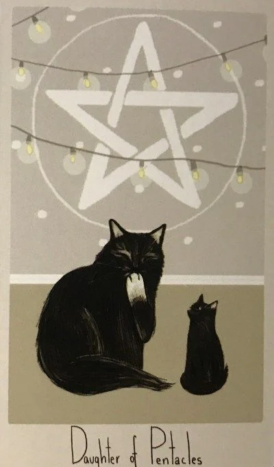 Daughter of Pentacles card from the Considerate Cat Tarot deck