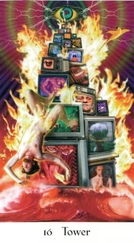 16 Tower - Cosmic Tribe Tarot - Tarot Deck by Stevee Postman and Eric Ganther