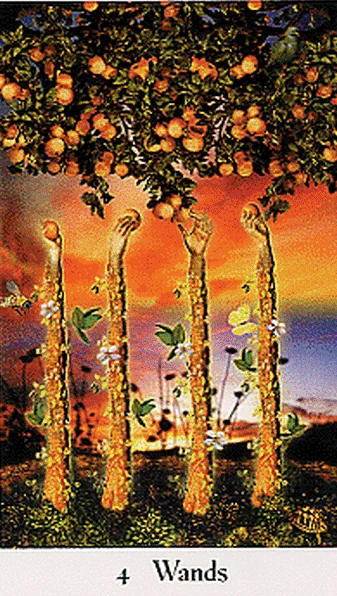 4 Wands - Cosmic Tribe Tarot - Tarot Deck by Stevee Postman and Eric Ganther