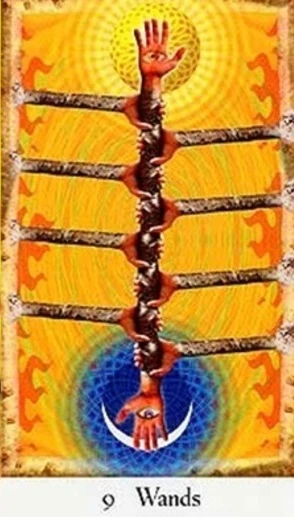 9 Wands - Cosmic Tribe Tarot - Tarot Deck by Stevee Postman and Eric Ganther