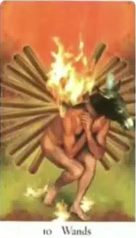 10 Wands - Cosmic Tribe Tarot - Tarot Deck by Stevee Postman and Eric Ganther