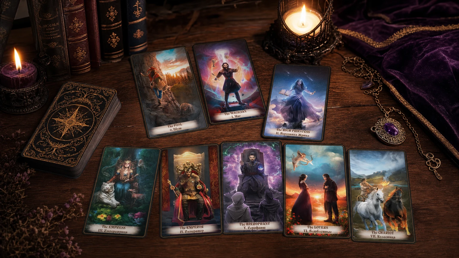 Creator Fatum Tarot eight-card table spread final review image Creator Fatum Tarot eight-card table spread final review image