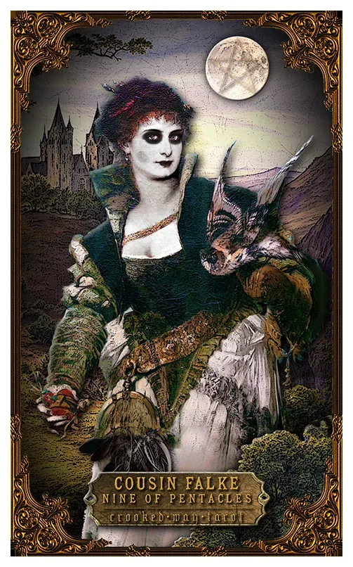 Nine of Pentacles card from the Crooked Way Tarot deck