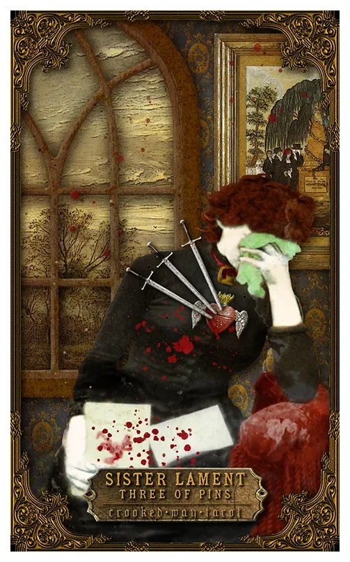 Three of Pins card from the Crooked Way Tarot deck