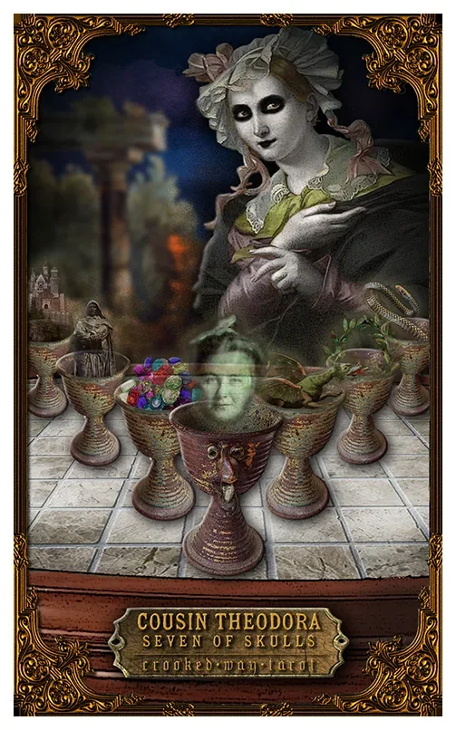 Seven of Skulls card from the Crooked Way Tarot deck