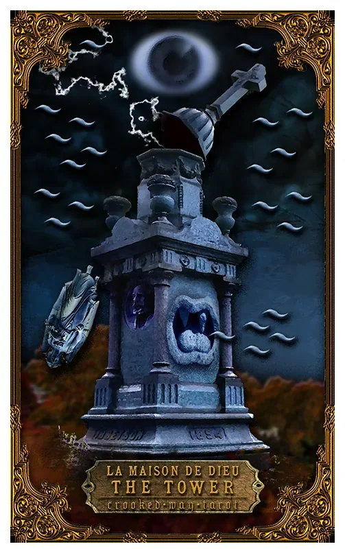 The Tower card from the Crooked Way Tarot deck
