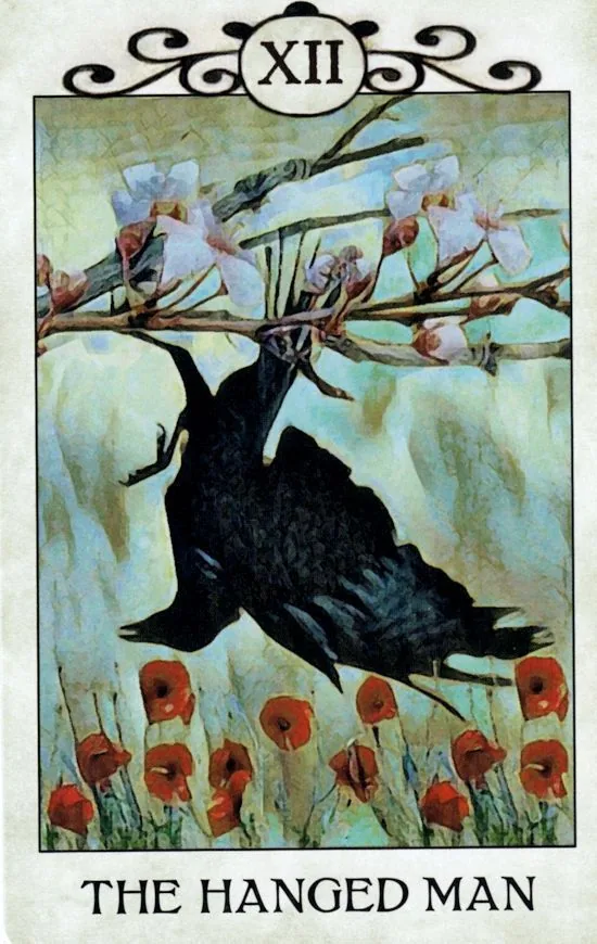 The Hanged Man card from the Crow Tarot deck