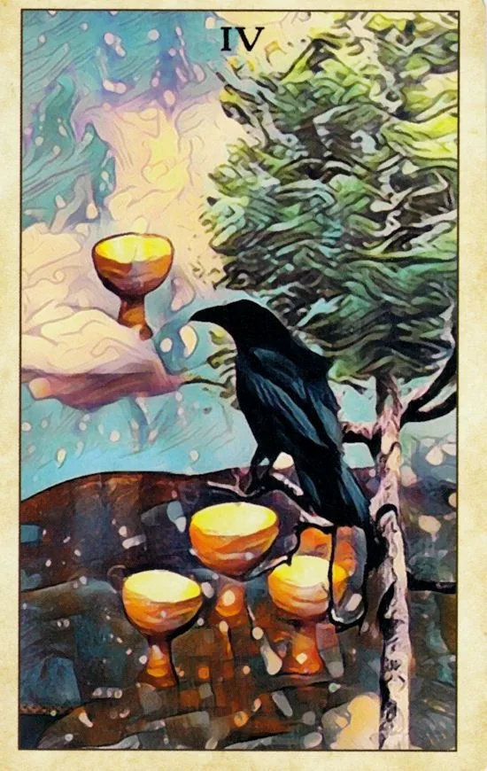 Crow Tarot Review 14 4 of Cups card from Crow Tarot