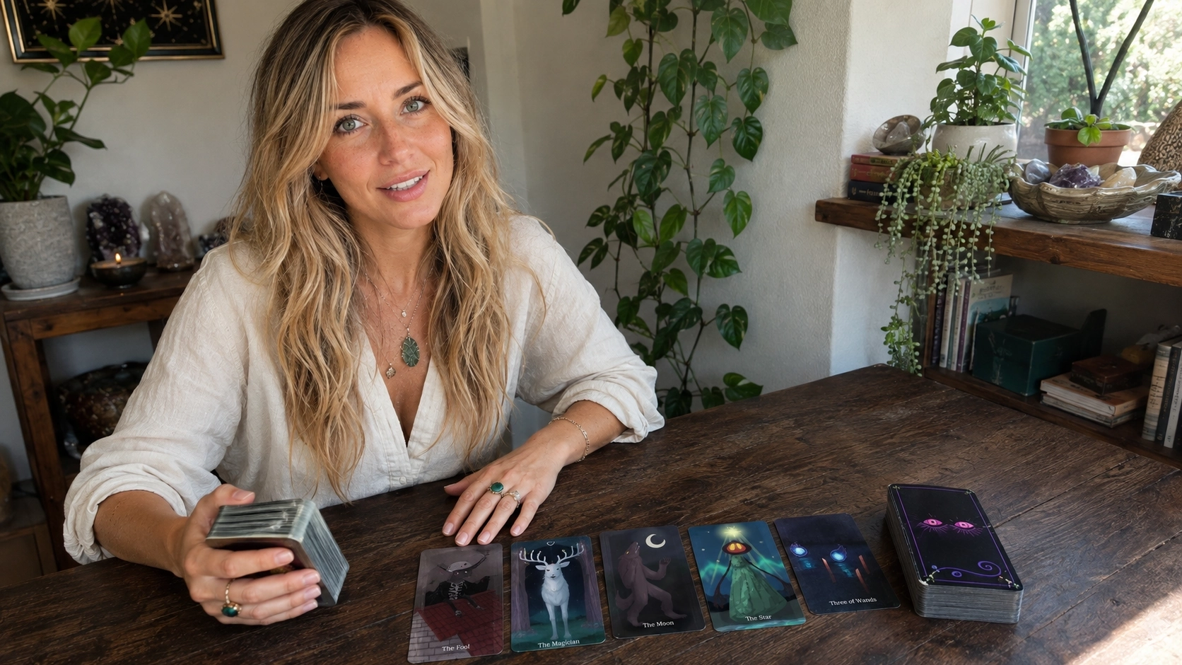 Cryptid Tarot Deck by Violet Magician Cryptid Tarot Deck by Violet Magician in a generated home reading scene