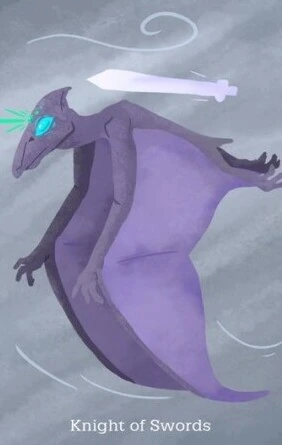Knight of Swords card from the Cryptid Tarot deck