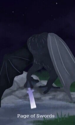 Page of Swords card from the Cryptid Tarot deck