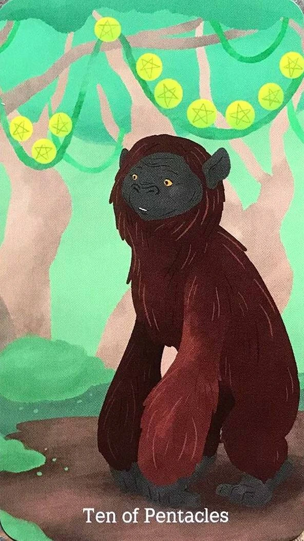 Cryptid Tarot Review 4 Ten of Pentacles card from the Cryptid Tarot deck