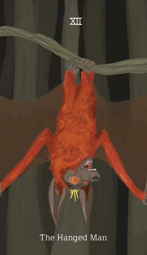 The Hanged Man card from the Cryptid Tarot deck