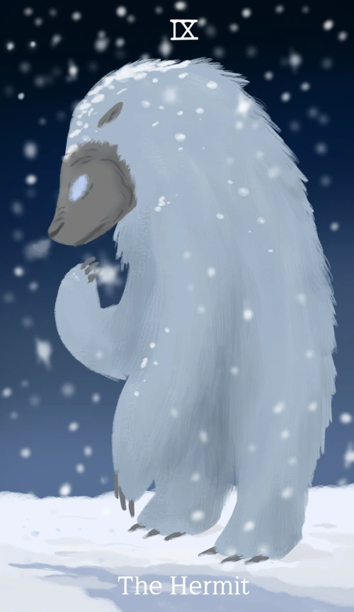The Hermit card from the Cryptid Tarot deck