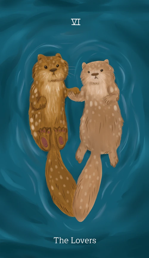 The Lovers card from the Cryptid Tarot deck