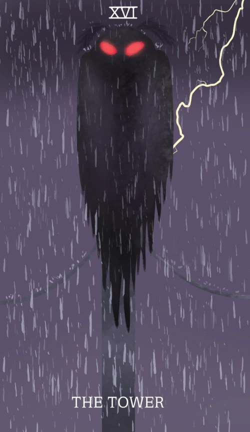 Cryptid Tarot Review 13 The Tower card from the Cryptid Tarot deck
