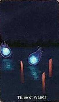 Three of Wands card from the Cryptid Tarot deck
