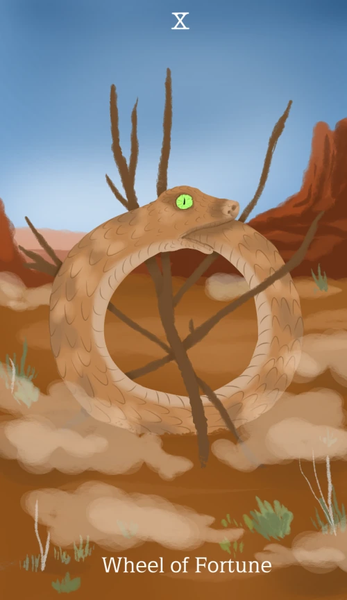 Wheel of Fortune card from the Cryptid Tarot deck