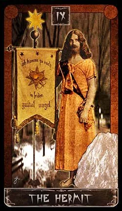 The Hermit card from the Cult Of Weimar Tarot deck