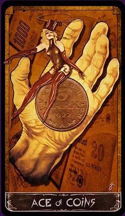 Ace of Coins card from the Cult Of Weimar Tarot deck