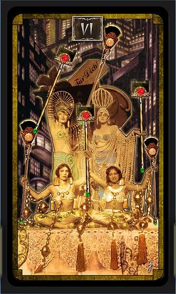 Six of Wands card from the Cult Of Weimar Tarot deck