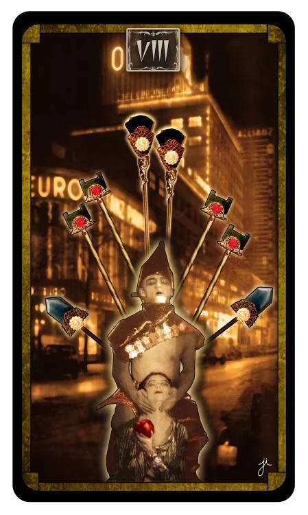 Eight of Wands card from the Cult Of Weimar Tarot deck