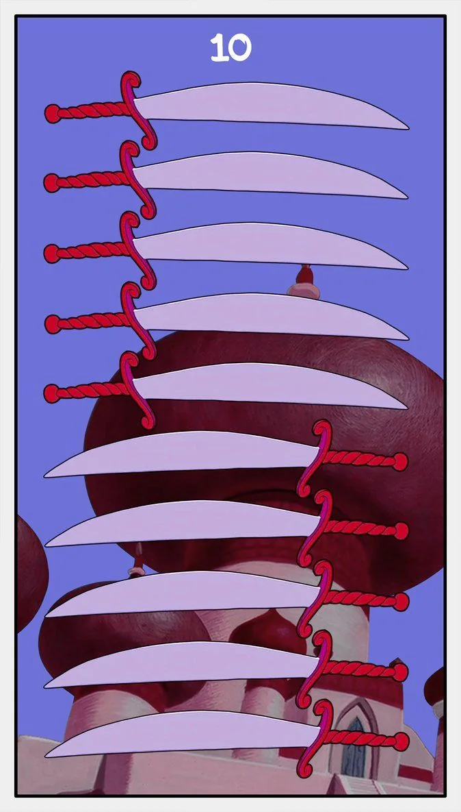 Ten of Swords card from the D'Morte Disney Tarot deck