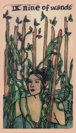 Nine of Wands card from the Dame Darcy Mermaid Tarot deck