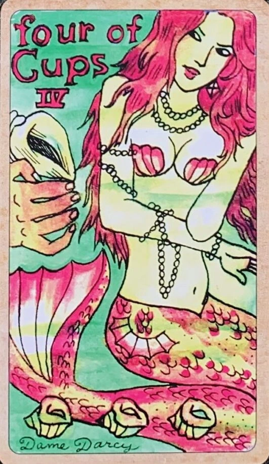 Four of Cups card from the Dame Darcy Mermaid Tarot deck