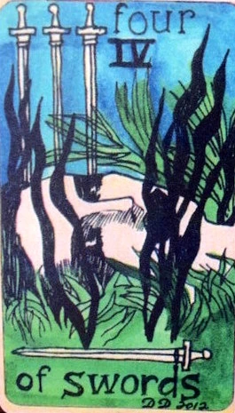 Four of Swords card from the Dame Darcy Mermaid Tarot deck