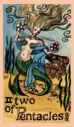 Two of Pentacles card from the Dame Darcy Mermaid Tarot deck