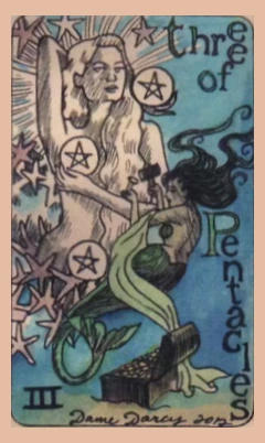Three of Pentacles card from the Dame Darcy Mermaid Tarot deck