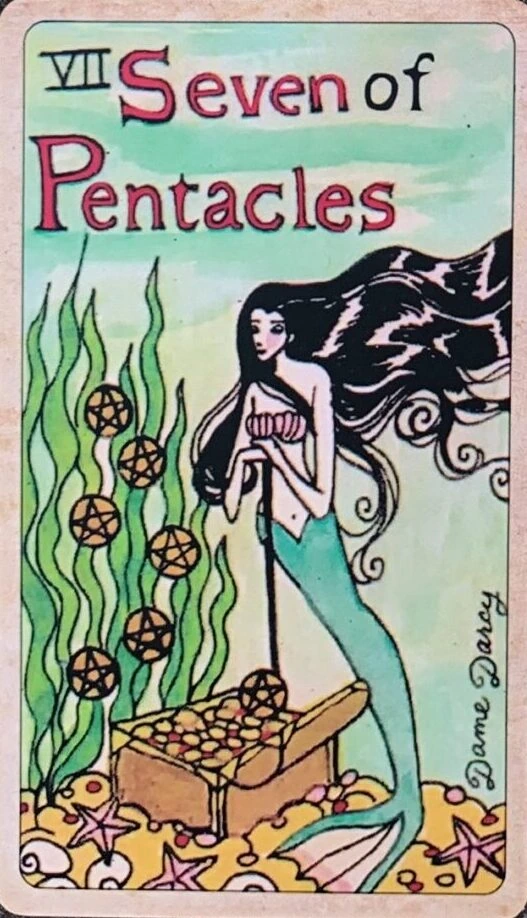 Seven of Pentacles card from the Dame Darcy Mermaid Tarot deck