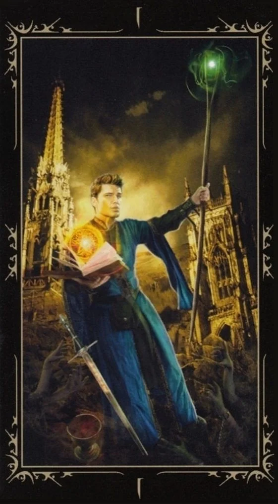 The Magician card from the Dark Fairytale Tarot deck