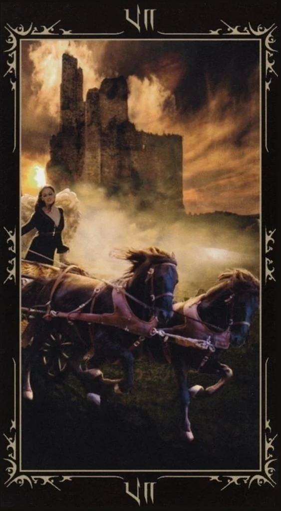 The Chariot card from the Dark Fairytale Tarot deck