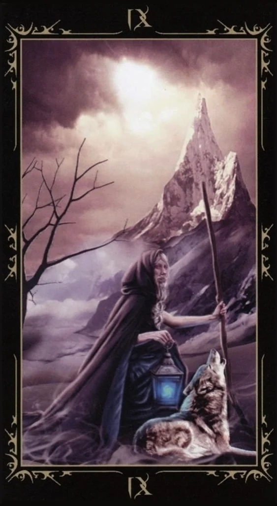 The Hermit card from the Dark Fairytale Tarot deck