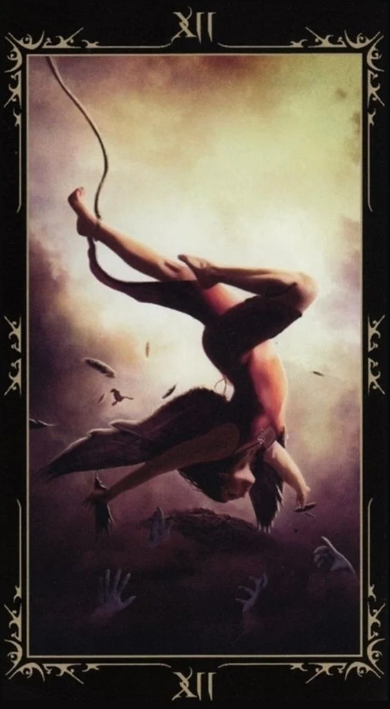 The Hanged Man card from the Dark Fairytale Tarot deck
