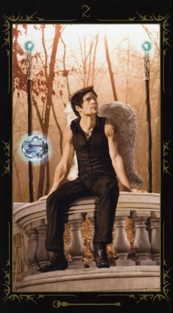 Two of Wands card from the Dark Fairytale Tarot deck