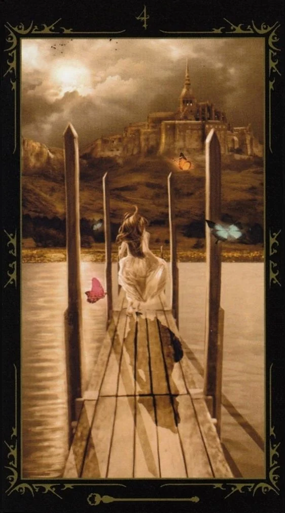 Four of Wands card from the Dark Fairytale Tarot deck