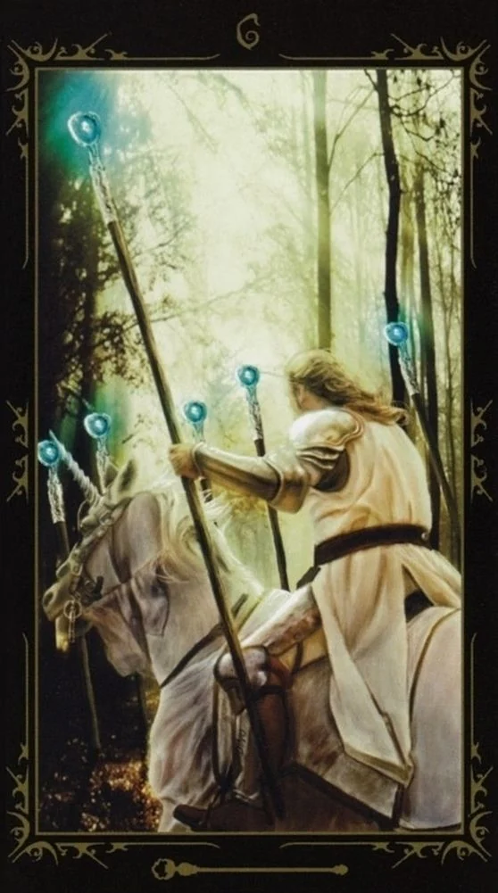 Six of Wands card from the Dark Fairytale Tarot deck