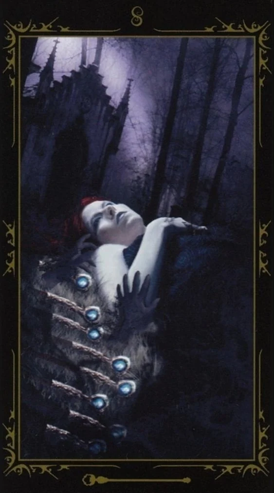 Eight of Wands card from the Dark Fairytale Tarot deck