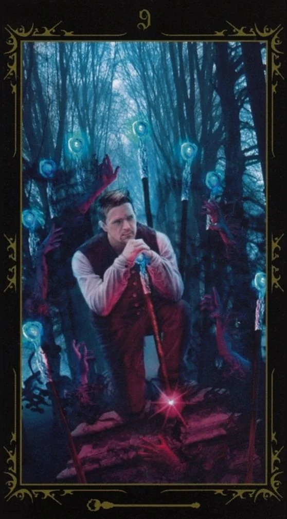 Nine of Wands card from the Dark Fairytale Tarot deck
