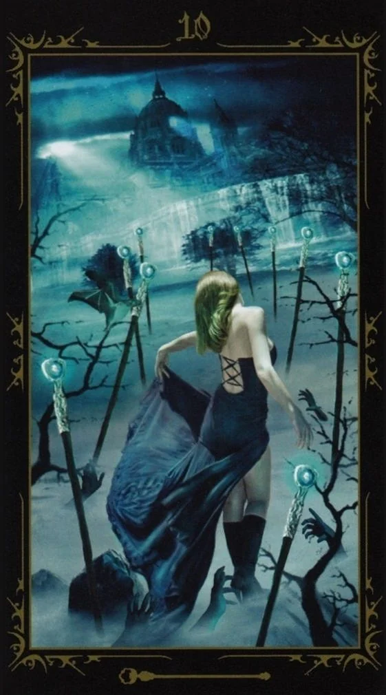 Ten of Wands card from the Dark Fairytale Tarot deck