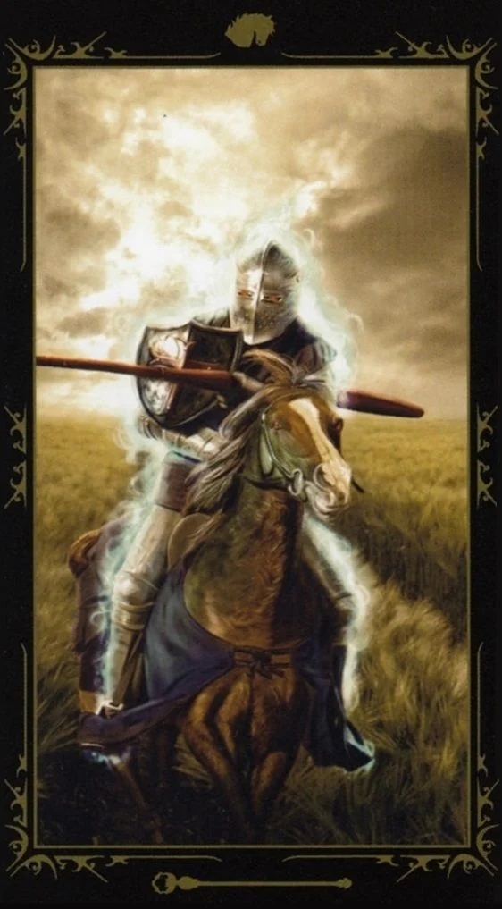 Knight of Wands card from the Dark Fairytale Tarot deck