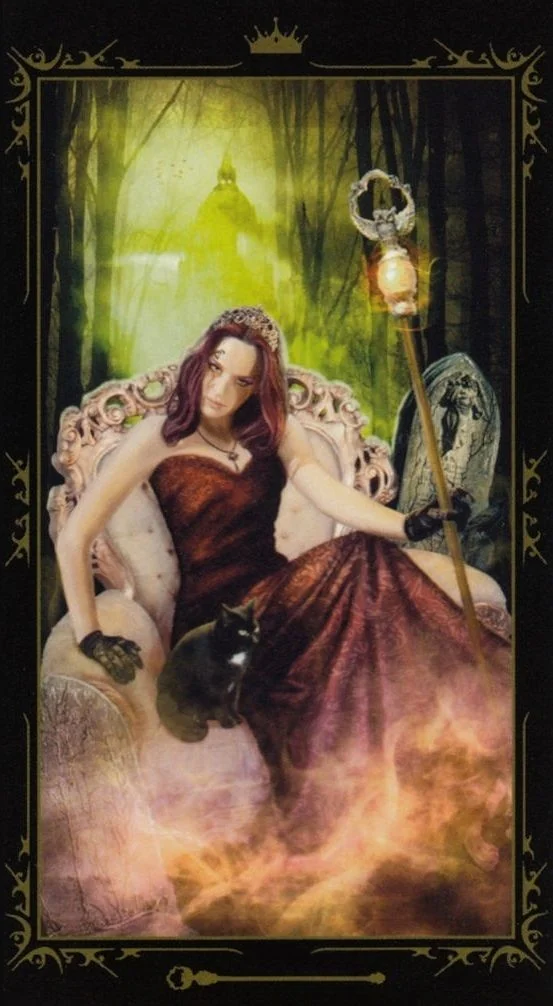 Queen of Wands card from the Dark Fairytale Tarot deck