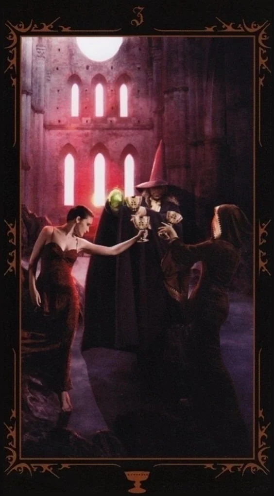 Three of Cups card from the Dark Fairytale Tarot deck