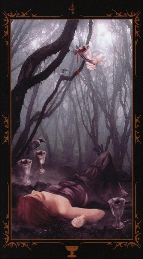 Four of Cups card from the Dark Fairytale Tarot deck