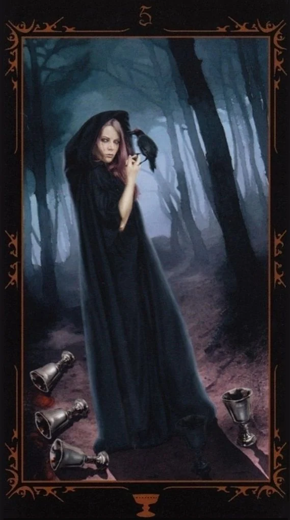 Five of Cups card from the Dark Fairytale Tarot deck