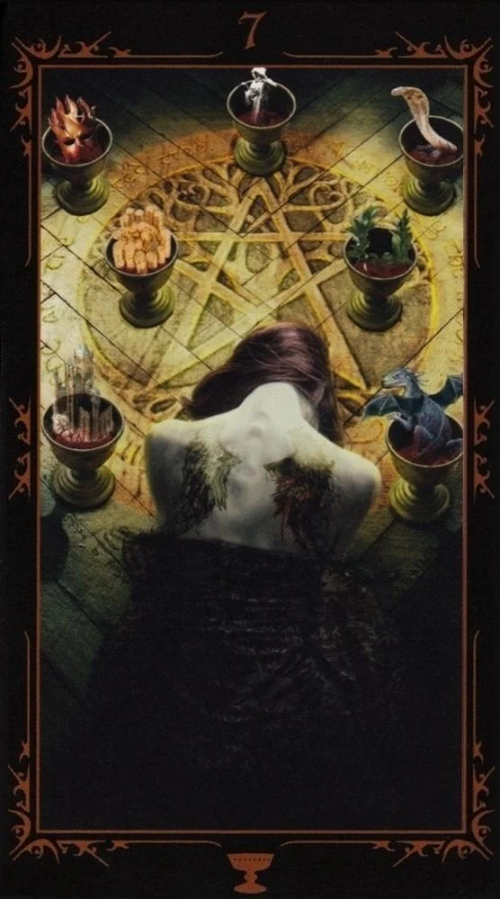 Seven of Cups card from the Dark Fairytale Tarot deck
