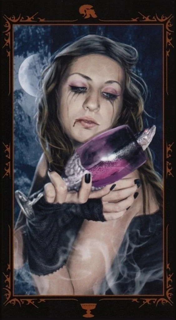 Page of Cups card from the Dark Fairytale Tarot deck